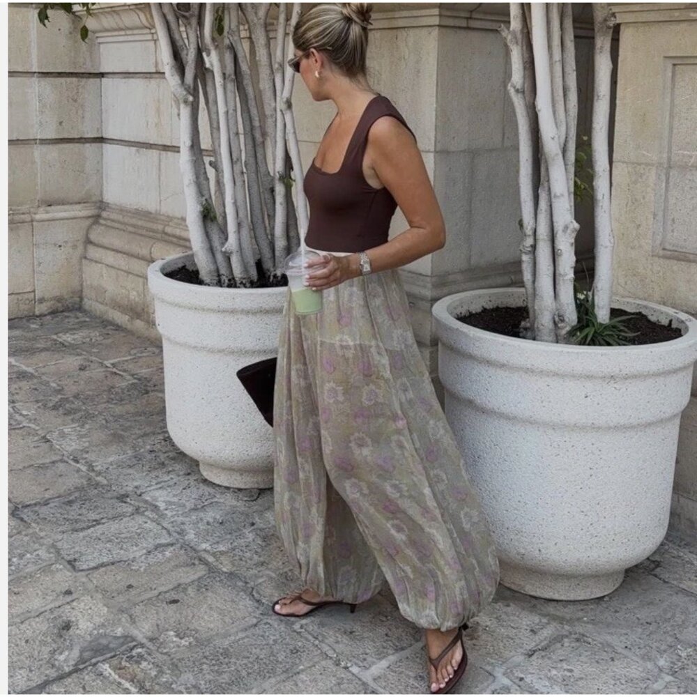 ZARA NWT $129 WOMAN SS25 ZW COLLECTION FLORAL BALLOON PANTS MULTICOLOR 3285/007 - Picture 4 of 16